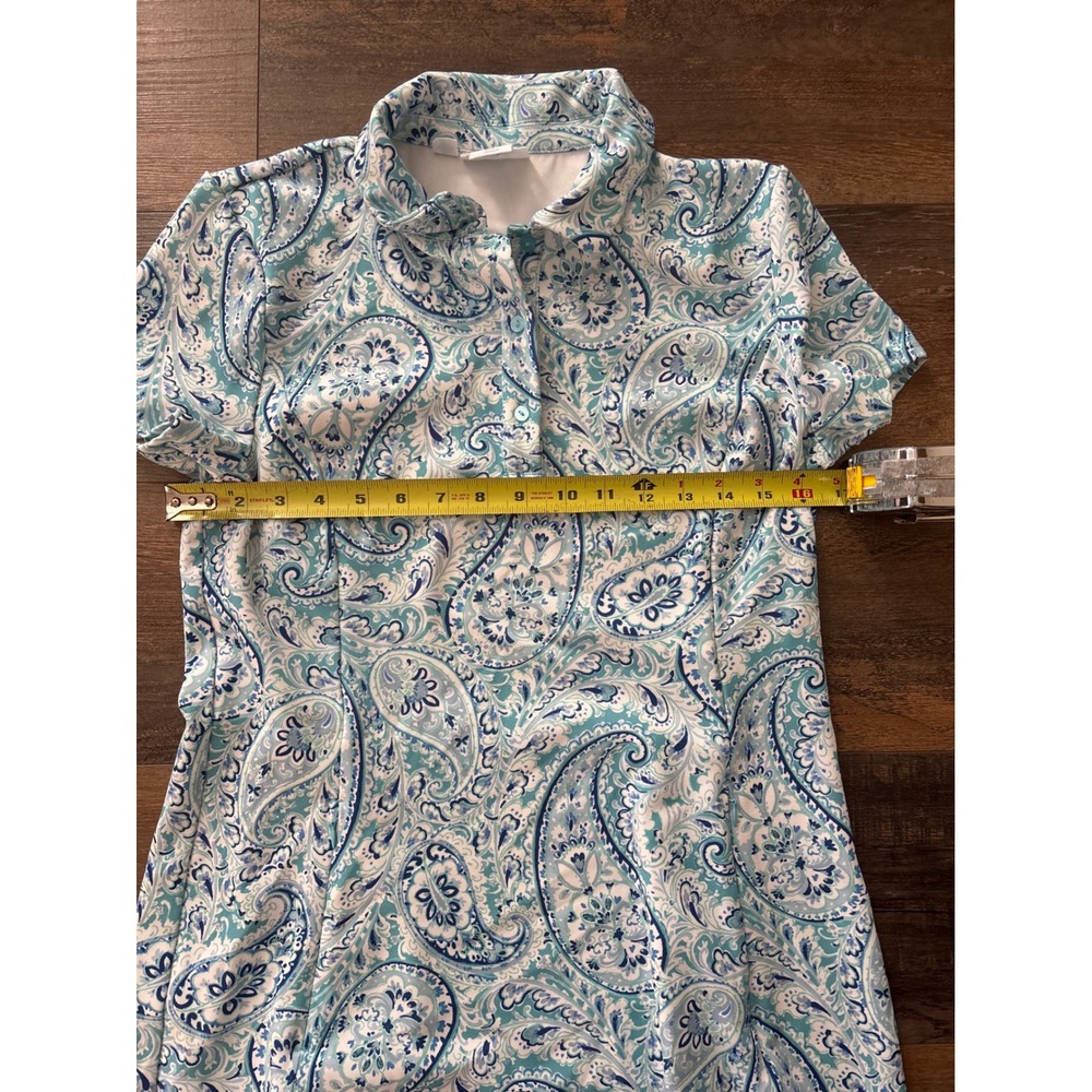 Sigrid Olsen Golf Tennis Dress Blue Paisley Scalloped Hem Short Sleeve Small - Picture 4 of 5